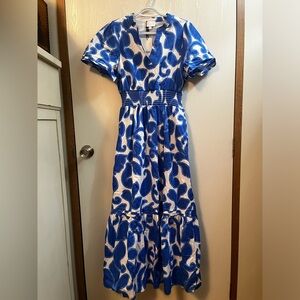 NWT Sugarlips Carmella Smocked Bodice Blue and White Patterned Dress Size XS